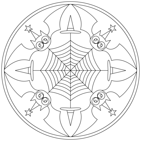 Halloween Mandala With Bats Coloring Page